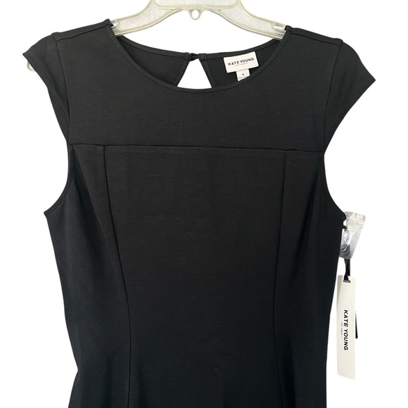 KATE YOUNG Black Ponte Cutout Back Fit & Flare Dress LBD Size 6 NWT - Picture 2 of 14